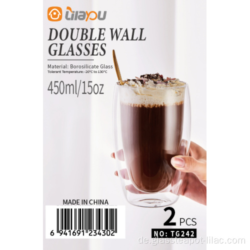 Lilayou Amazon 450ml Doppelwandiger Glasbecher